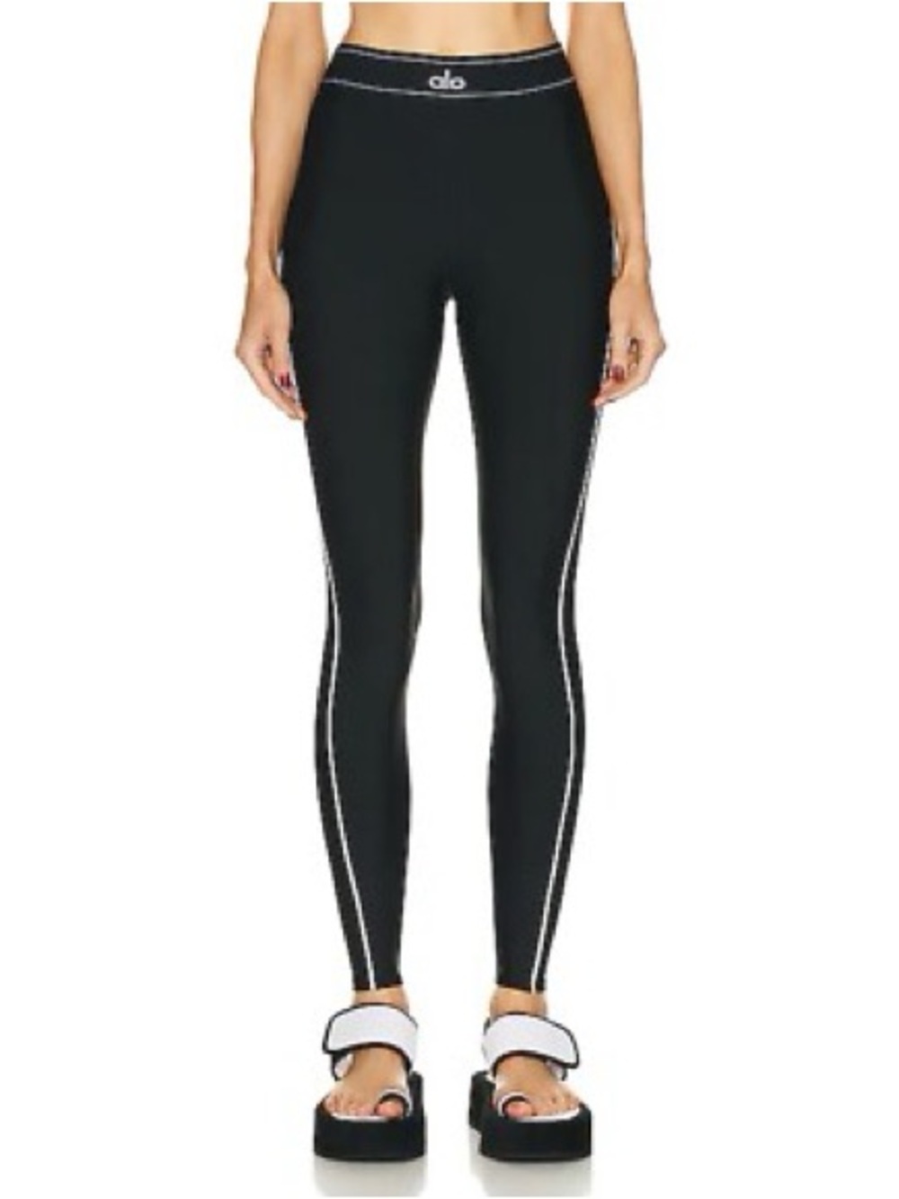 ALO Yoga Black Leggings with White Side Stripes